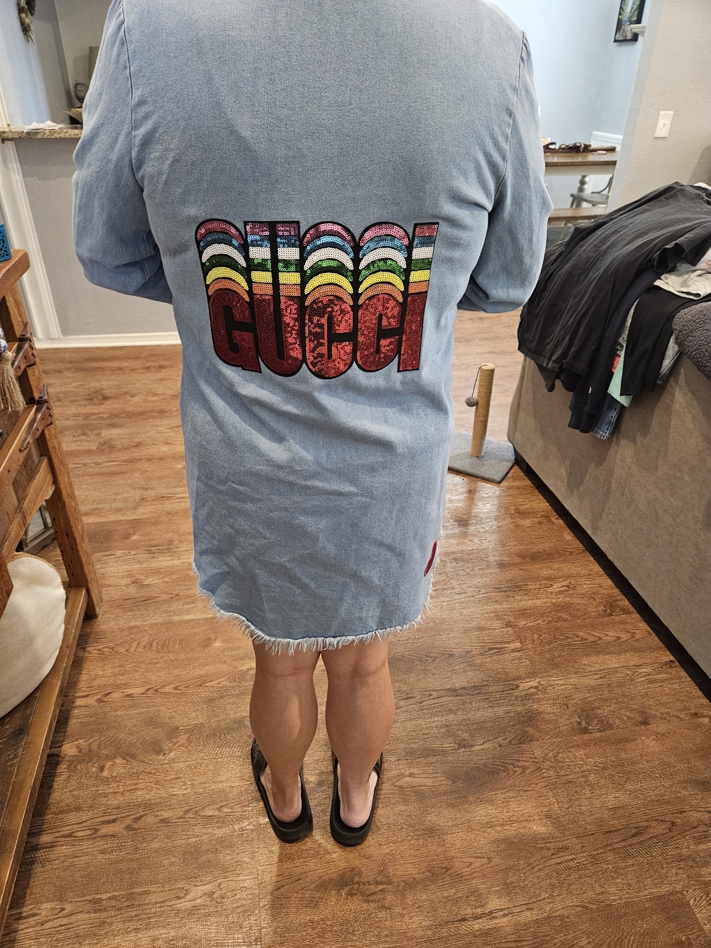 Not Branded- Gucci Denim Logo Jacket Dress with Rainbow Graphic
